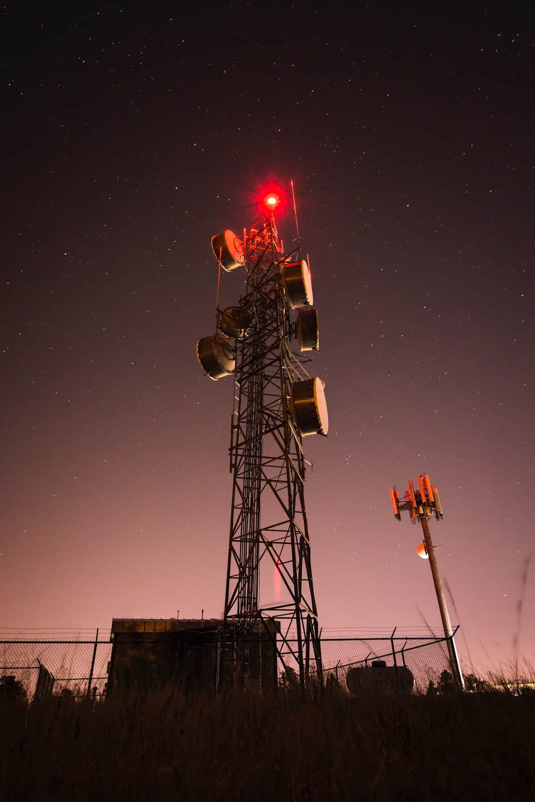 cell tower at night 5G millimeter waves