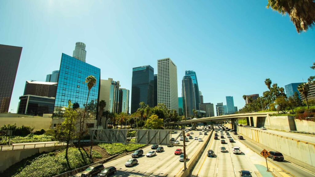 a view of the freeway in Los Angeles California