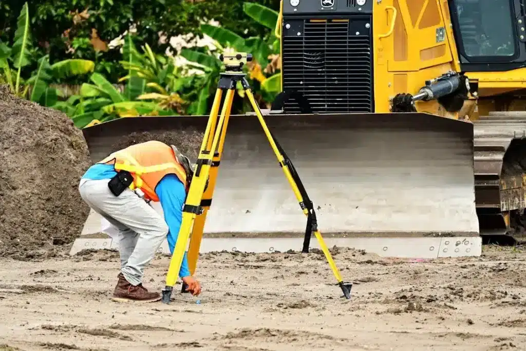 man setting up survey equipment