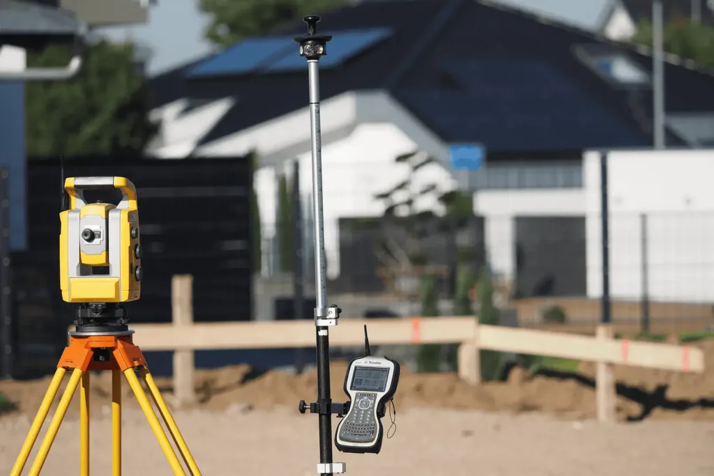 land survey equipment on field