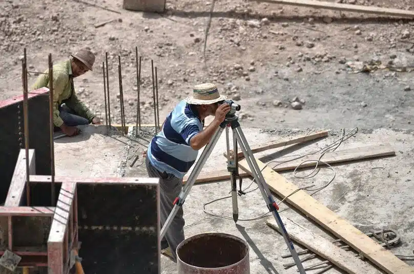 construction staking markers and survey equipment